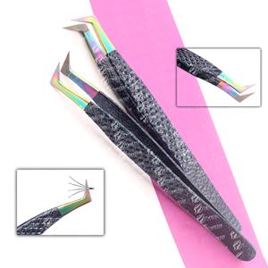 Pinzas de pestañas personalizadas con punta de fibra de agarre de diamante de acero inoxidable profesional herramientas de pestañas individuales - Product Image 3