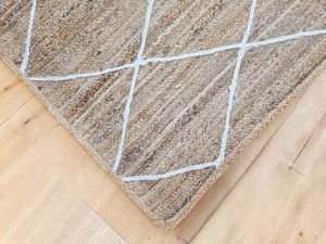 Modern Geometric Jute Area Rug Rectangle Flat Weave Non-Slip Rubber Backing Living Room Decor Natural Beige Tone - Product Image 5