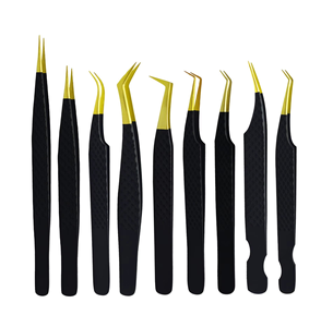 Juego de Pinzas para Pestañas de Acero Inoxidable con Mango Negro y Punta Dorada, Varias Formas para Extensión de Pestañas, Opción de Etiqueta Personalizada - Product Image 1
