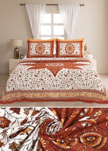 Parure de lit et taies d'oreiller en coton 100% de qualité supérieure, motif floral imprimé à la main au bloc, 300 fils, résistant à la décoloration, toutes saisons - Product Image 3
