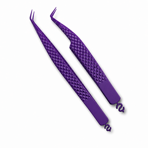 Purple Precision Eyelash Tweezers with Textured Grip and Curved Tips for Accurate Application - Product Image 4