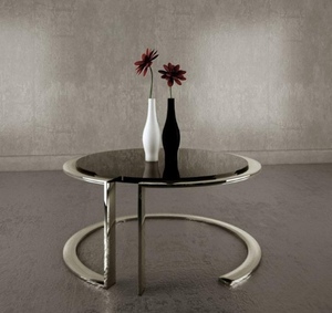 <b>Round</b> <b>Black</b> Tempered Glass <b>Coffee</b> <b>Table</b> Stainless Steel Frame Modern Metal Ring Base Center <b>Table</b> - Product Image 4