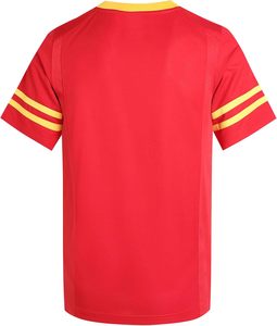 <b>Red</b> V-Neck Short Sleeve Sport Jersey With Yellow <b>Stripes</b> Quick Dry Polyester Casual Shirt Summer Wear - Product Image 2