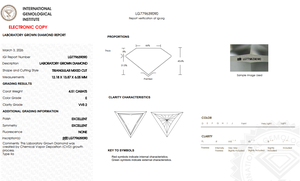 Diamant cultivé en laboratoire certifié IGI, taille triangle, 4,51 carats, couleur E, pureté VVS2, bijou personnalisé en forme de triangle géométrique unique - Product Image 2