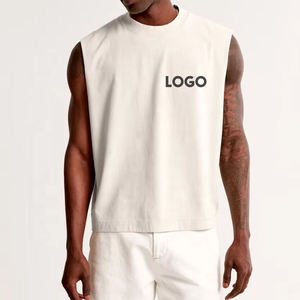 Camisetas sin mangas deportivas de algodón 100% de alta calidad para hombre, cuello redondo, holgadas, lisas, para correr y gimnasio, estilo oversize y boxy. - Product Image 1
