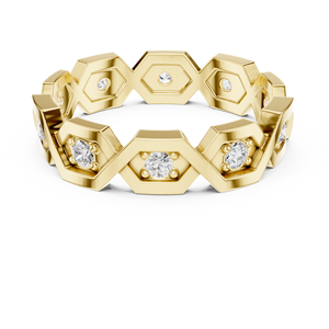 Anillo de Diamantes Chapado en Oro Amarillo para Mujer, Anillo de Eternidad Hexagonal, Joyería para Aniversario de Bodas - Product Image 2