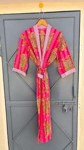 ชุดคลุมกิโมโนผ้าฝ้าย, ชุดคลุมเพื่อนเจ้าสาวลายบล็อกพิมพ์, ชุดนอนฤดูร้อน, ไซส์เดียว - Product Image 5