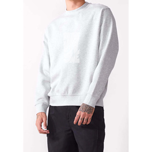 Men's Gray Crew Neck Pullover Sweatshirt 100% Cotton French Terry Regular Fit Silk Screen Printed Logo Front Casual Autumn Wear - Product Image 3