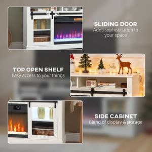 Mobile TV con Camino Elettrico Bianco per TV fino a 80 Pollici, Console TV con Vano Aperto e Armadietti Laterali - Product Image 5