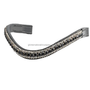 Banda Frontal para Brida de Caballo de Cuero Genuino Clásico de Primera Calidad, con Cristales Negros y Transparentes, Pedrería, Mega Brillante, para Carreras - Product Image 2