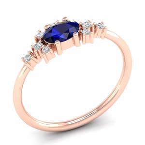 Anillo REYES de Lujo en Oro Sólido de 14K con Zafiro Azul Ovalado de 0.5 Quilates y Moissanita para Mujer, Joyería Fina con Piedra de Nacimiento - Product Image 2