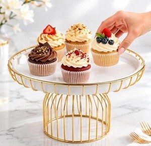 Soporte para Pastel de Diseño Atractivo para Celebraciones de Aniversario, Base para Servir Pastel, Soporte Metálico Dorado, Soporte Decorativo para Pastel - Product Image 1