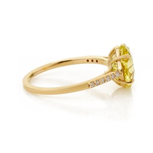 Nuevo diseño de última generación, anillo apilable minimalista con topacio limón y diamantes en forma de trébol de 9.5x9.5 mm, unisex, oro amarillo K14, joyería fina. - Product Image 5