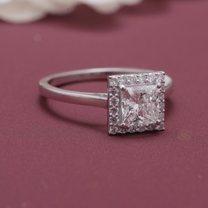 IGI Certified Princess Cut Diamond Halo Engagement - Wedding <b>Ring</b> in 9K Rose / Yellow & White Gold - Product Image 5