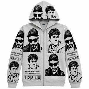 Sweat-shirt à capuche zippé blanc pour homme Afernon Industry, style streetwear uni, coupe ample, en molleton tricoté 100% coton, séchage rapide, avec poche - Product Image 4