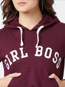 Sudadera con Capucha Color Granate para Mujer, Estampado Girl Boss, Manga Larga, Tejido de Algodón, Estilo Otoñal - Product Image 4