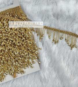 Encaje con Borlas y Cuentas Metálicas Doradas Reales – Adorno de Flecos en Forma de Lágrima de Primera Calidad para Bordes de Sarees y Prendas de Lujo - Product Image 6