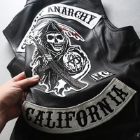 Gilet de motard en cuir véritable noir style club avec patchs, prêt à l'emploi, pour homme, OEM