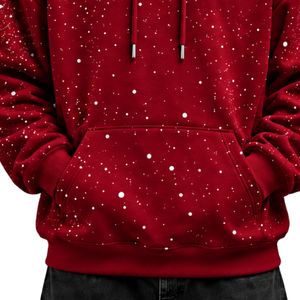 Cherry <b>Red</b> White Speckled Print Men Hoodie Oversized Pullover Fleece Sweatshirt Long Sleeve Hooded <b>Top</b> Kangaroo Front Pocket - Product Image 6