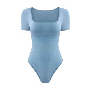 Combinaison et justaucorps de sport décontractés pour femmes de qualité supérieure, col carré, sans couture, manches courtes, une pièce - Product Image 4