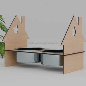 Cuenco doble para perros con forma de casa de lujo, producto para mascotas de MDF de corte menor, alimentador de agua portátil para cachorros y perros para suministro de agua y comida para mascotas - Product Image 1