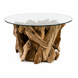 Table basse ARTERRA en racine de teck décorative de qualité supérieure avec plateau en verre, design cylindrique moderne, meubles pour la maison, pour le salon - Product Image 1
