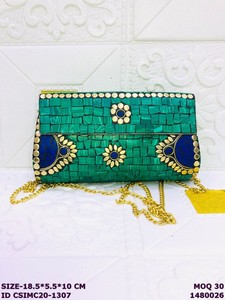 Craftstages International Luxury Mix Colour Clutch Purse | Handcrafted Metal Evening Sling Bag Chain Strap Flap Closure 1-1.9L - Product Image 2