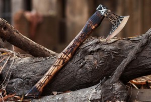 Handmade <b>Axe</b> Carbon Steel Blade Wood <b>Handle</b> With Leather Sheath Outdoor Knife - Product Image 4
