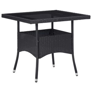 Tavolo da Pranzo in Rattan PE Nero con Struttura in Acciaio e Piano in Vetro Temperato, Arredamento Elegante per Esterni - Product Image 1