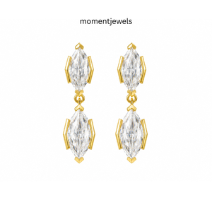 18K Gold Plated Marquise Cut <b>Moissanite</b> Drop <b>Earrings</b> Double Stone Dangle Ear Jewelry for Women Wedding Gift - Product Image 1