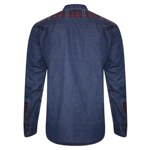 Chemise en jean pour homme à encolure contrastante, bleu foncé, style western, empiècements bordeaux aux épaules, manches longues, boutonnée, chemises décontractées haut de gamme - Product Image 2