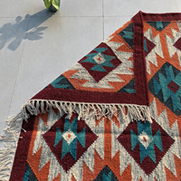 Tapis Kilim en Laine Fait Main, Motif Abstrait Moderne, Écologique, à Poil Ras, Tissage Plat, Style Bohème Vintage, Antidérapant, en PET