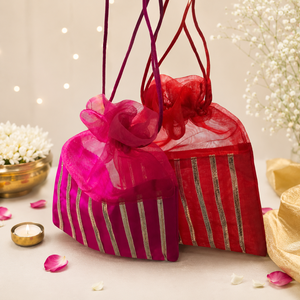 Rajasthani <b>Net</b> <b>Fabric</b> Patola Potli Bags Small Potli Bag for Women and Girls for Wedding Party, Hldi ,mehendi Favor Potli Bags - Product Image 5