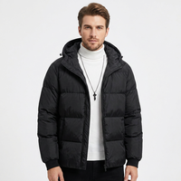 Blouson Bomber d'Hiver pour Homme à Capuche et Col Montant, Couleur Unie, Respirant, Coupe-Vent, Fermeture Éclair Frontale, Décontracté, en Tissu Polyester Peigné