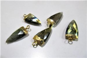 2 pièces - Pendentif breloque en labradorite naturelle en forme de nuget de forme conique / Pendentif à boucle unique en forme de bâtonnet / Breloque connecteur de 20 à 25 mm - Product Image 3