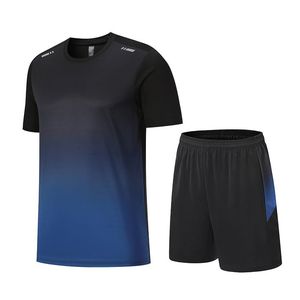 Ensemble de survêtement de course personnalisé à dégradé, séchage rapide, pour entraînement sportif, avec t-shirt à manches courtes et short, idéal pour le team building - Product Image 3
