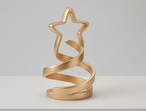 Sapin de Noël en spirale en aluminium doré de luxe avec étoile sur le dessus, centre de table festif, figurine décorative pour la maison - Product Image 1