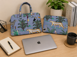 Handmade Gray Cotton Animal Print Soft Luxury Customizable Laptop <b>Sleeve</b> Zipper Closure Eco-Friendly Durable Protective Case - Product Image 3