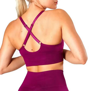 Soutien-gorge de sport yoga pour femmes Perfectionists, violet, col carré, dos nageur, maintien élevé, imprimé animal/léopard, détails en maille, sans coutures - Product Image 6