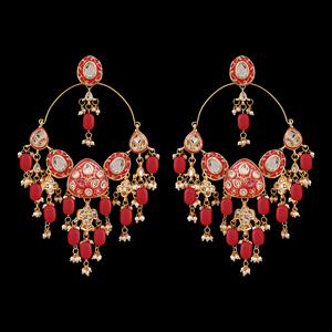 Boucles d'oreilles pendantes plaquées or en alliage, ornées de perles, de cristaux et de strass, style Kundan Jadau Hyderabadi, bijoux de mariage tendance, couleur rouge - Product Image 2