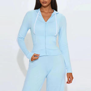 Women's Casual <b>Zip</b> Top Windbreaker Tracksuit 2-Piece Hooded Jacket Elastic Waistband Pant Set Winter <b>Shorts</b> Length Plus Size - Product Image 4