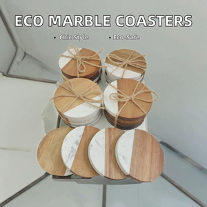 Exclusive Modern Black <b>Marble</b> <b>Coasters</b> with Acacia Wood Holder Premium Natural Stone Design Eco Friendly Gift Set for Home Decor - Product Image 4