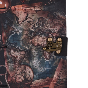 Carnet de notes A5 en papier fait main, style carte ancienne, journal écologique |   Journal d'écriture recto-verso de 100 pages avec serrure en métal, thème explorateur - Product Image 2