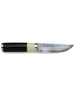 Outil utilitaire d'extérieur artisanal en acier Damas à âme en cuivre, manche empilé en corne noire et os blanc - Product Image 5