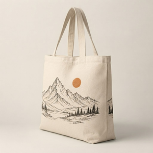 Bolsa de Mano de Lona de Algodón con Estampado de Montaña, Ecológica, de Gran Capacidad, Bolso de Hombro para Mujer, Reutilizable, con Cierre, para Compras al Aire Libre - Product Image 2