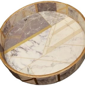 Bandeja para servir de madera de mango macizo hecha a mano de forma redonda de diseño único a precio de mayorista hecha en India - Product Image 3