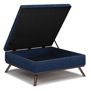 Owen Distressed Dark Blue Square <b>Storage</b> Ottoman Coffee Table <b>Stool</b> - Product Image 6