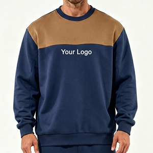 Sudadera de hombre de algodón 100% de forro polar, talla grande, cuello redondo, con apliques bordados y bloques de color, estilo urbano, para invierno, ¡la más vendida! - Product Image 3