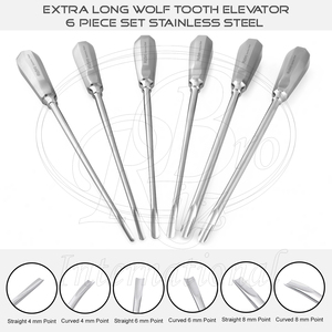 Juego de 6 Elevadores Dentales Extra Largos Tipo Diente de Lobo de Acero Inoxidable con Estuche con Cremallera, Herramienta Veterinaria Equina - Product Image 5