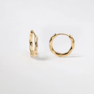 Pendientes de aro ondulados de oro amarillo de 14k con diamantes naturales y diamantes cultivados en laboratorio, joyería fina de oro macizo, regalo para ella. - Product Image 4